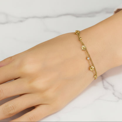 French Chic 'Diamonds & Flowers' Natural Zircon Gemstones Bracelet set in 18K Gold Plating Capella Jewellery