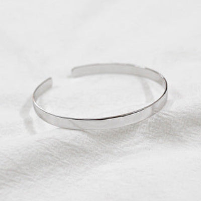 Pure Silver Wide Face Bangle set in 18K White Gold Plated Premium S925 Sterling Silver