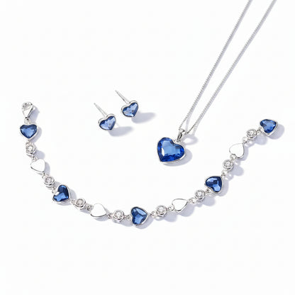 Dark Blue Heart Natural Zircon Crystal Necklace/Bracelet/Earrings set in 18K White Gold Plated 925 Silver Capella Reya pic 1