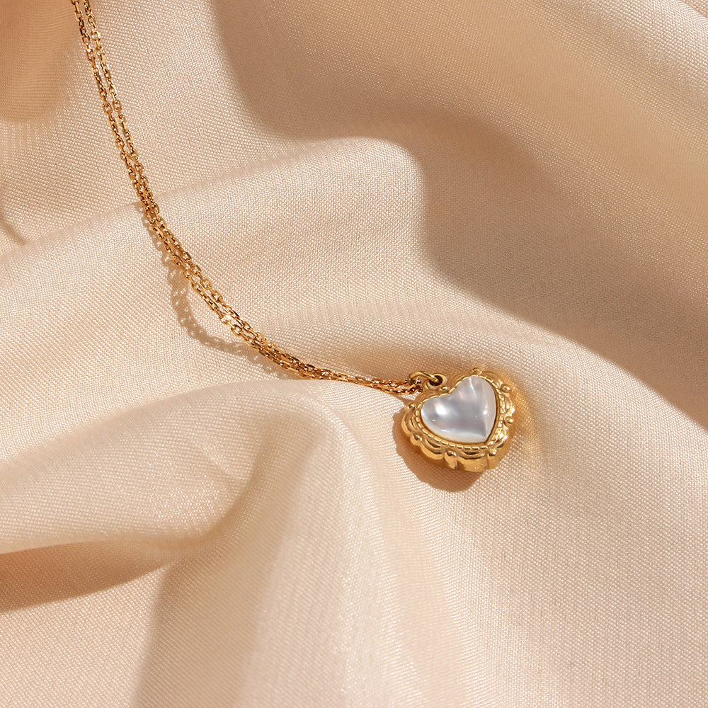 Elegant European Vintage Love Heart Shell Pendant set in 18K Gold Plating Necklace Capella Jewellery