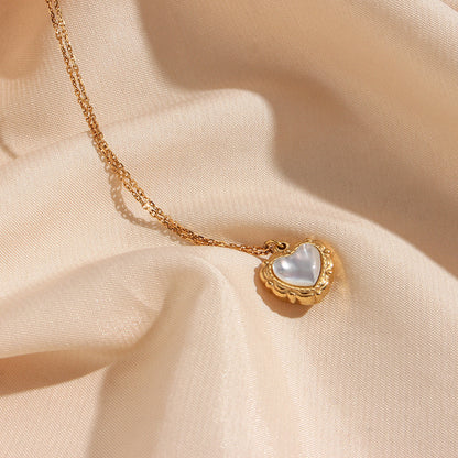 Elegant European Vintage Love Heart Shell Pendant set in 18K Gold Plating Necklace Capella Jewellery