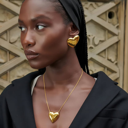 Exaggerated Italian Love Heart Design Earrings and Necklace Jewellery Set in 18K Gold Plating Capella Jewellery