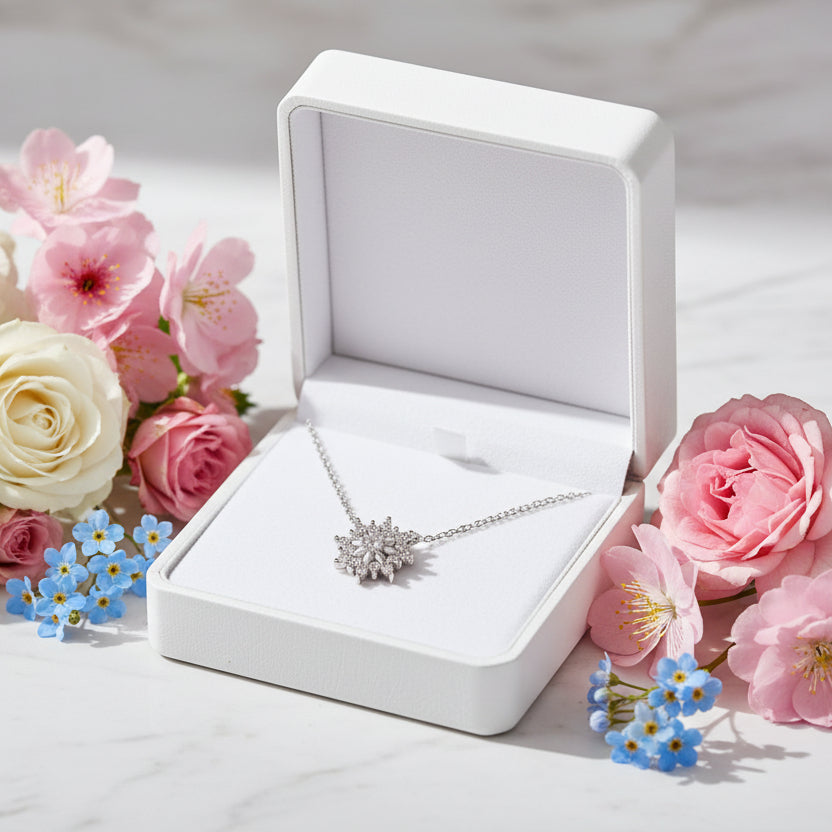 Snowflake 0.3 Carat Moissanite Diamond Necklace set in 18K White Gold Plated 925 Silver