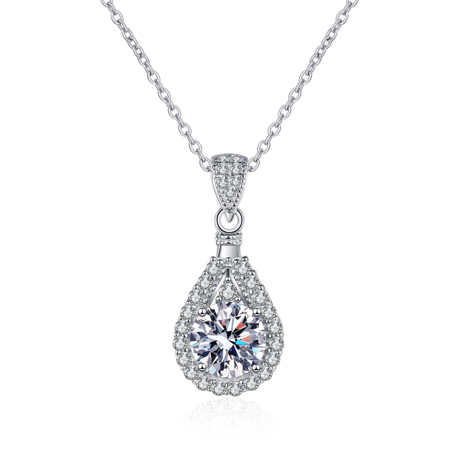 Italian Teardrop Design 2 Carat Moissanite Diamond Pendant set in 925 Sterling Silver (GRA)