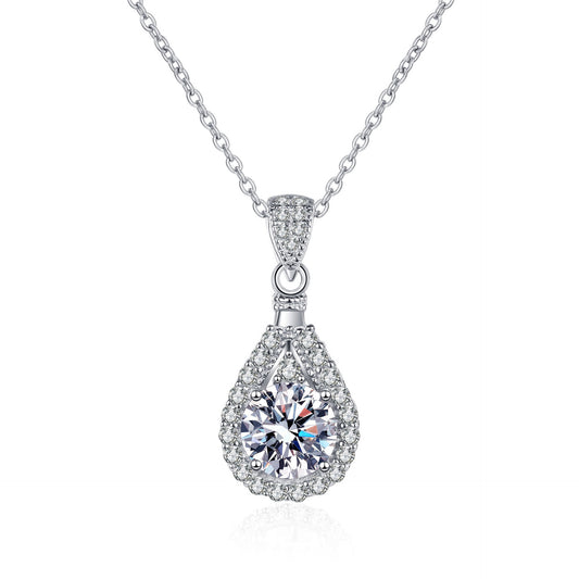 Italian Teardrop Design 2 Carat Moissanite Diamond Pendant set in 925 Sterling Silver (GRA)