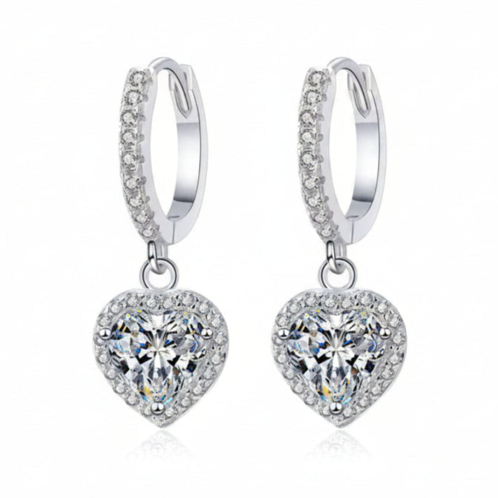 Hearts of Diamonds Pavé 2 Carat Moissanite Diamond Drop Earrings set in 925 Silver (GRA)