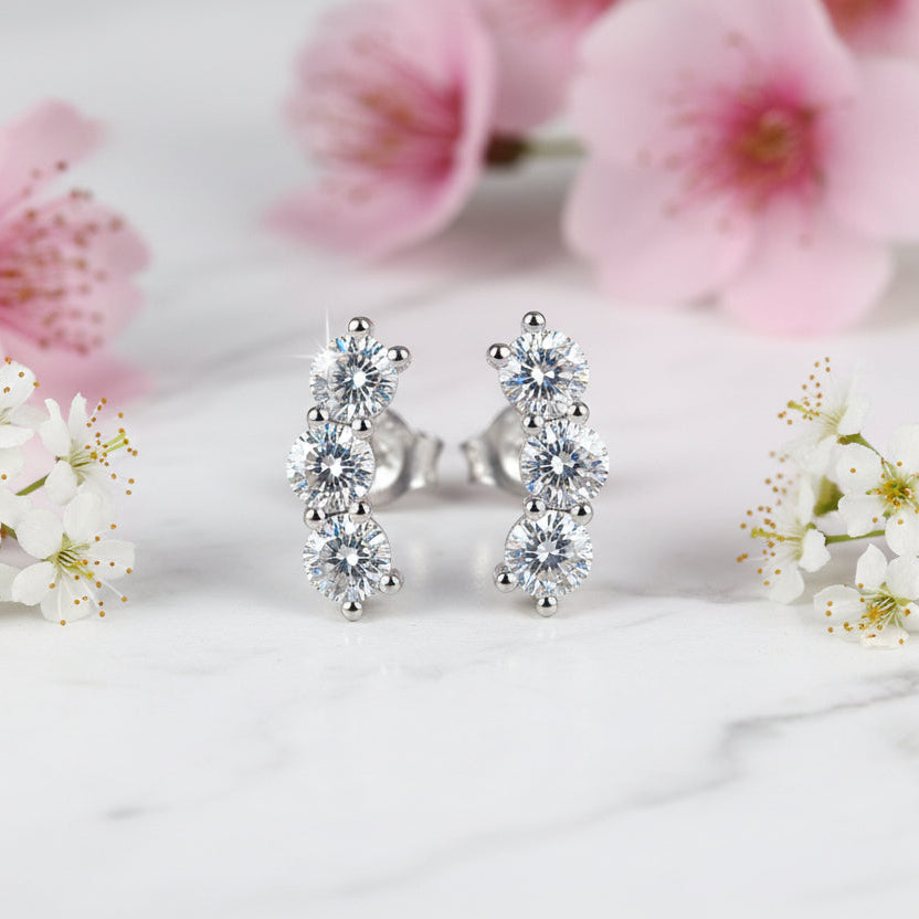 Elegant Three Stars 1.2 Carat Moissanite Diamond Earrings set in Platinum Plated 925 Silver (GRA)