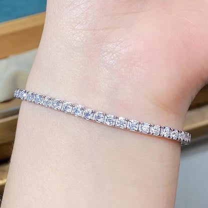 European Tennis Bracelet Pave Full 1 Carat Moissanite set in Platinum Plated 925 Silver (GRA) Capella Jewellery