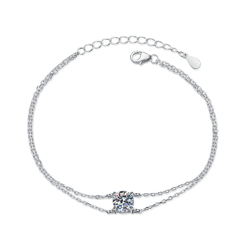 Four-Claw Twin Layer 1 Carat Moissanite Diamond Bracelet set in Platinum 925 Silver (GRA)