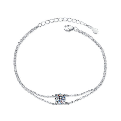 Four-Claw Double Layer Twin 1 Carat Moissanite Bracelet set in Platinum 925 Silver (GRA) Capella Jewellery