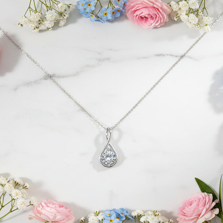 French Angels Teardrop 2 Carat Moissanite Necklace in 18K White Gold Plated 925 Silver (GRA) Capella Jewellery