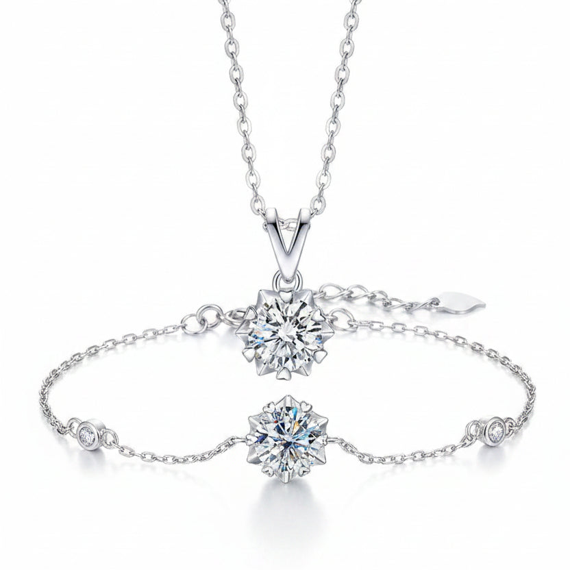 Snowflake Moissanite Earrings/Necklace/Bracelet set in 18K White Gold Plated 925 Silver (GRA) Capella Reya pic 5