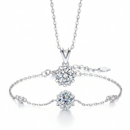 Snowflake Moissanite Earrings/Necklace/Bracelet set in 18K White Gold Plated 925 Silver (GRA) Capella Reya pic 5