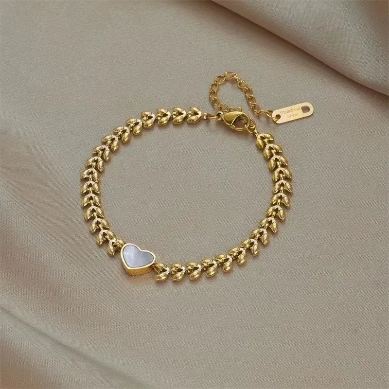 European Design Fashionable Heart-Shaped Shell & Flowers Bracelet set in 18K Gold Plating Capella Jewellery
