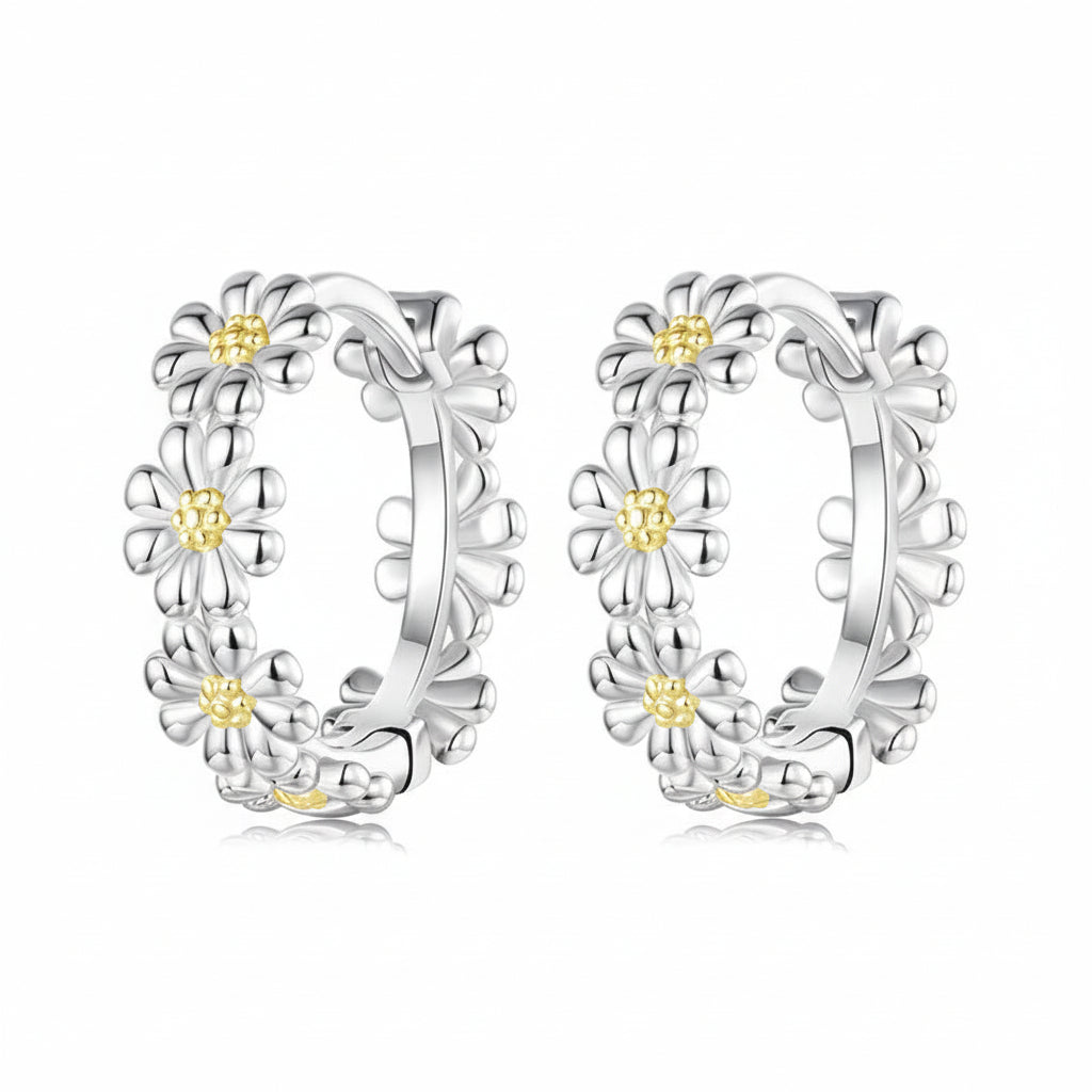 Little Daisy Sunshine Charm Earrings set in Platinum Plated 925 Pure Sterling Silver