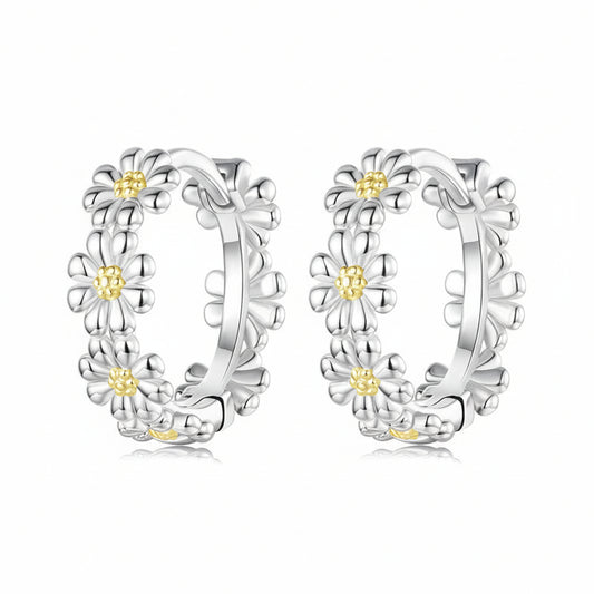 Little Daisy Sunshine Charm Earrings set in Platinum Plated 925 Pure Sterling Silver