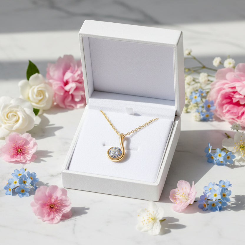 Korean Waterdrop 1 Carat Moissanite Diamond Pendant set in Gold plated 925 Silver (GRA)
