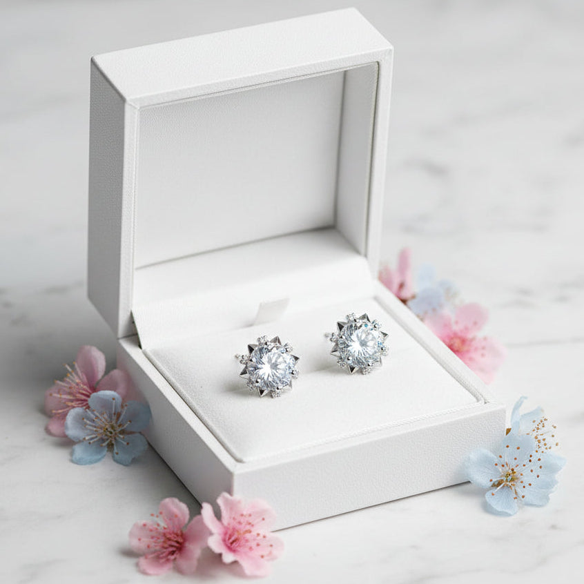 Snowflake Moissanite Earrings/Necklace/Bracelet set in 18K White Gold Plated 925 Silver (GRA) Capella Reya pic 8