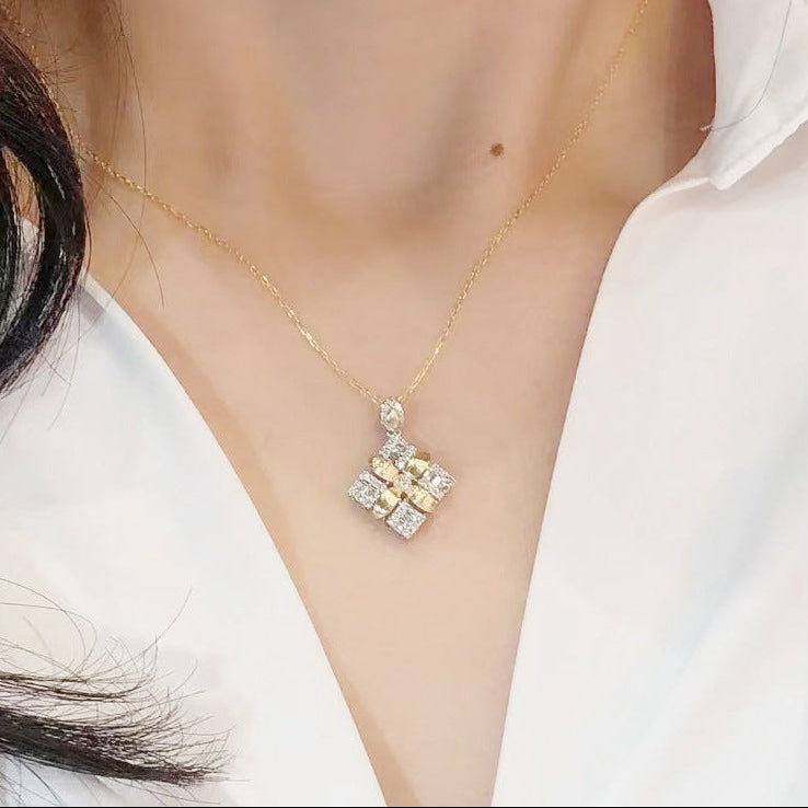 Japanese 32 Micro Inlaid Moissanite Pendant set in 18K White Gold Plated 925 Silver (GRA) Capella Jewellery