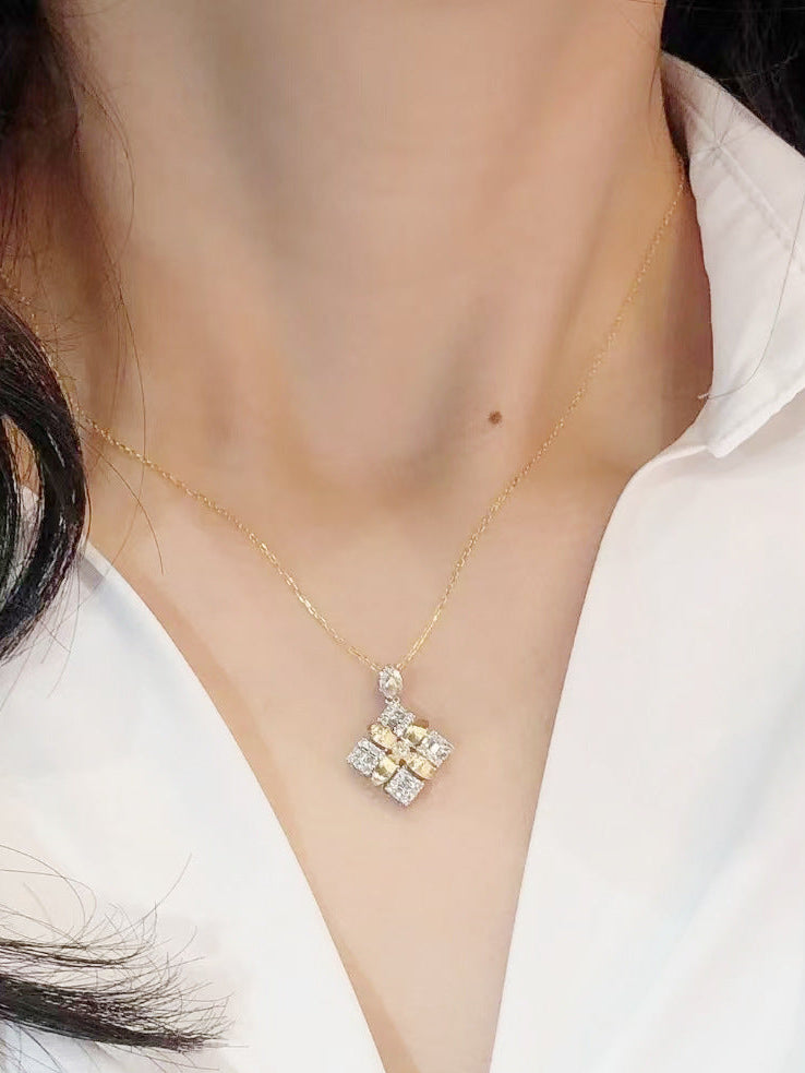 Japanese Inspired 32 Micro Inlaid Moissanite Diamonds Pendant set in 925 Sterling Silver (GRA)