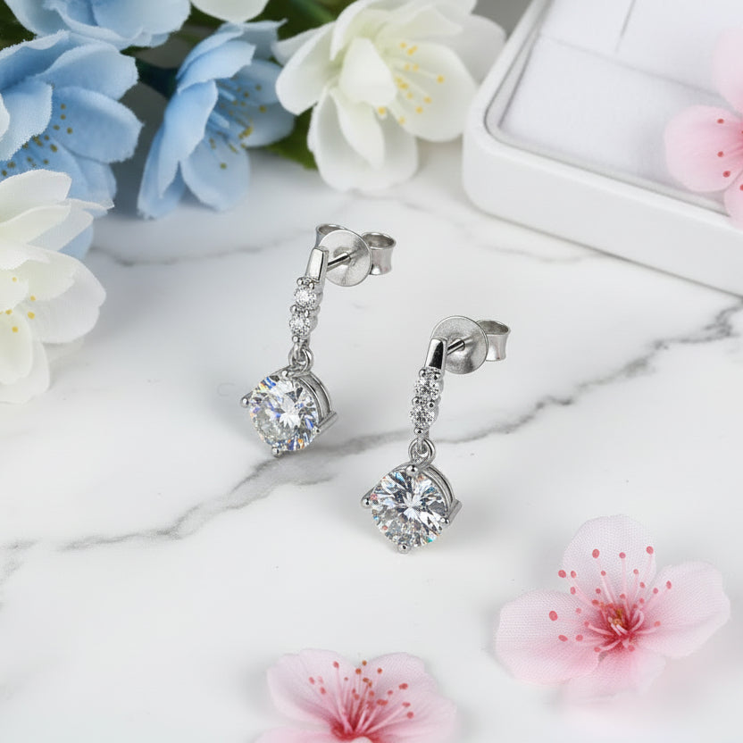 Korean Snowdrop 2 Carat Moissanite Diamond Earrings set in 18K White Gold 925 Silver (GRA)