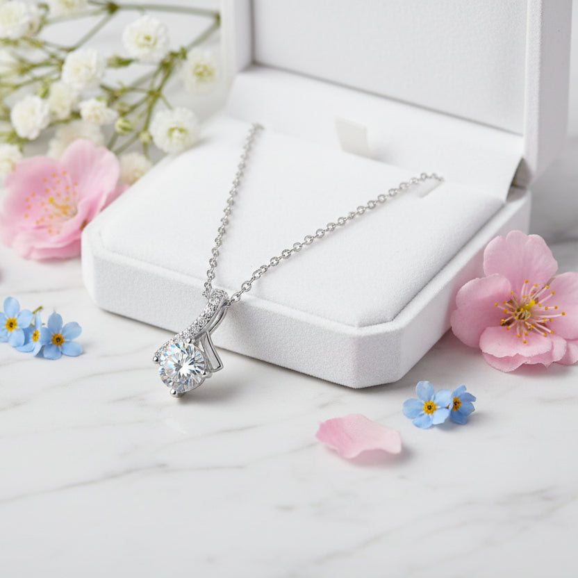 Starry Nights Sky 1 Carat Moissanite Diamond set in 18K White Gold Plated 925 Silver (GRA)