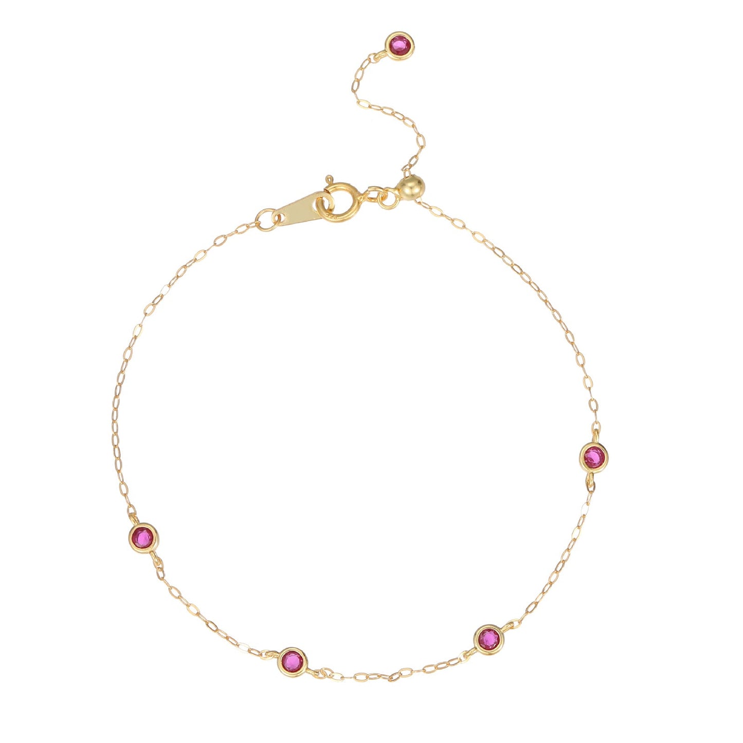 Vintage Italian Delicate Five Ruby Bracelet set in 18K Gold Plated Premium 925 Sterling Silver Capella Jewellery