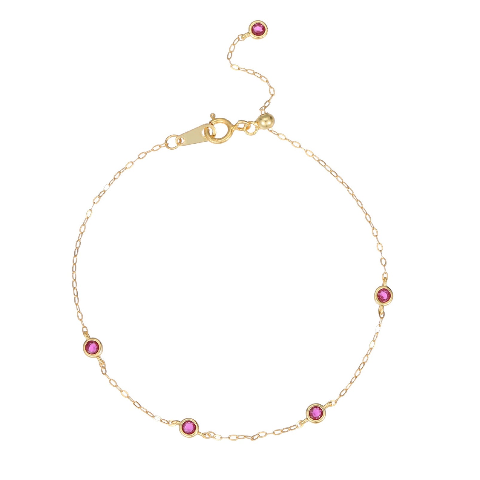 Delicate Five Ruby Bracelet set in 18K Gold Plated Premium 925 Sterling Silver