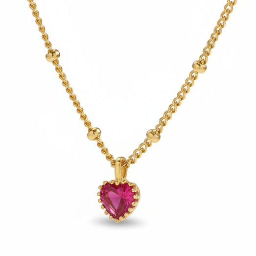 Red Heart Natural Zircon Pendant Necklace set in 18K Gold Plated 925 Sterling Silver