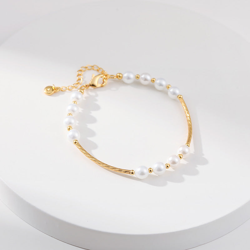 18K Gold Handmade Shell Pearl And Pearl Bracelet