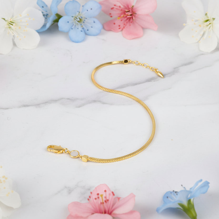 European Vintage Design Snake Bone Chain Bracelet set in 18K Gold Plated 925 Silver