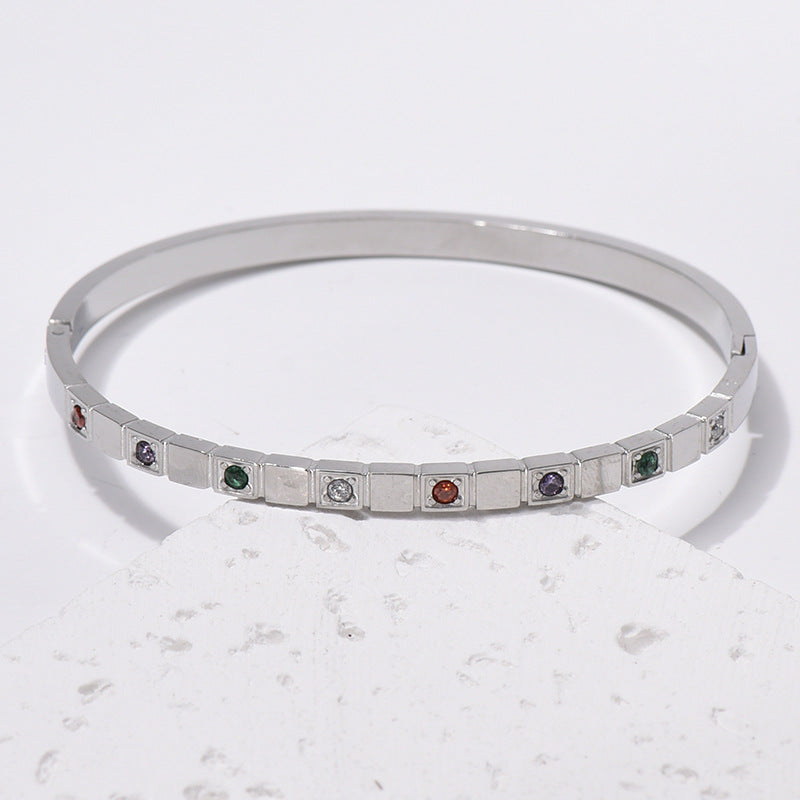 18K Gold Plated Bracelet with Diamond in Beautiful Geometric Korean Style