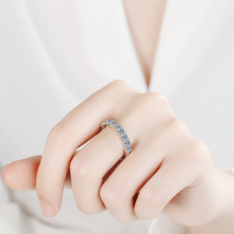 French Princess Eternity Ring 1 Carat Moissanite Diamond set in Platinum Plated 925 Silver (GRA)