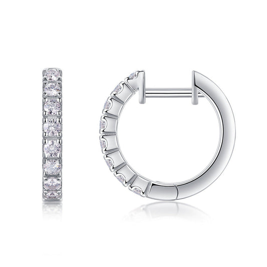 French Linear Pave Inlay 0.6 Carat Moissanite Diamond Earrings set in Platinum Plated 925 Silver (GRA)