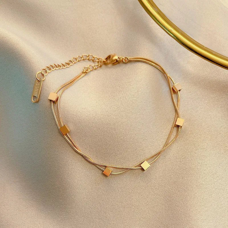 Modern European Mosaic Inspired Double-Layer Bracelet set in 18K Rose Gold Plating Capella Jewellery