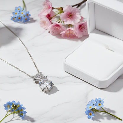 French Fox Design 2 Carat Moissanite Pendent set in 18K White Gold Plated 925 Silver Capella Jewellery