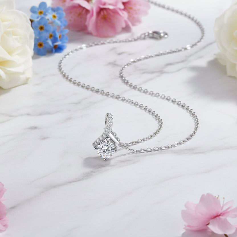 Starry Nights Sky 1 Carat Moissanite Diamond set in 18K White Gold Plated 925 Silver (GRA)