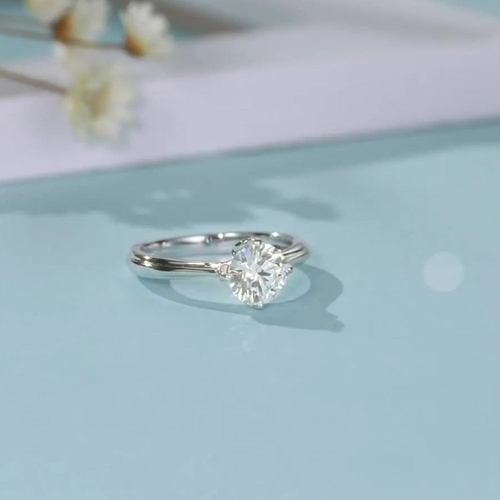 Italian Straight Arm Lotus 1 Carat Moissanite Diamond Ring set in 18K White Gold Plated 925 Silver (GRA)