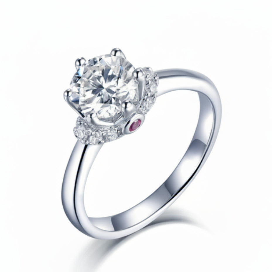 Modern Six-Claw Solitaire 1 Carat Moissanite Diamond Ring set in 18K White Gold 925 Silver (GRA)