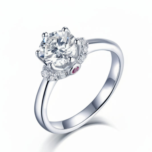 Modern European Six-Claw Solitaire 1 Carat Moissanite Diamond Ring set in 18K White Gold 925 Silver (GRA)