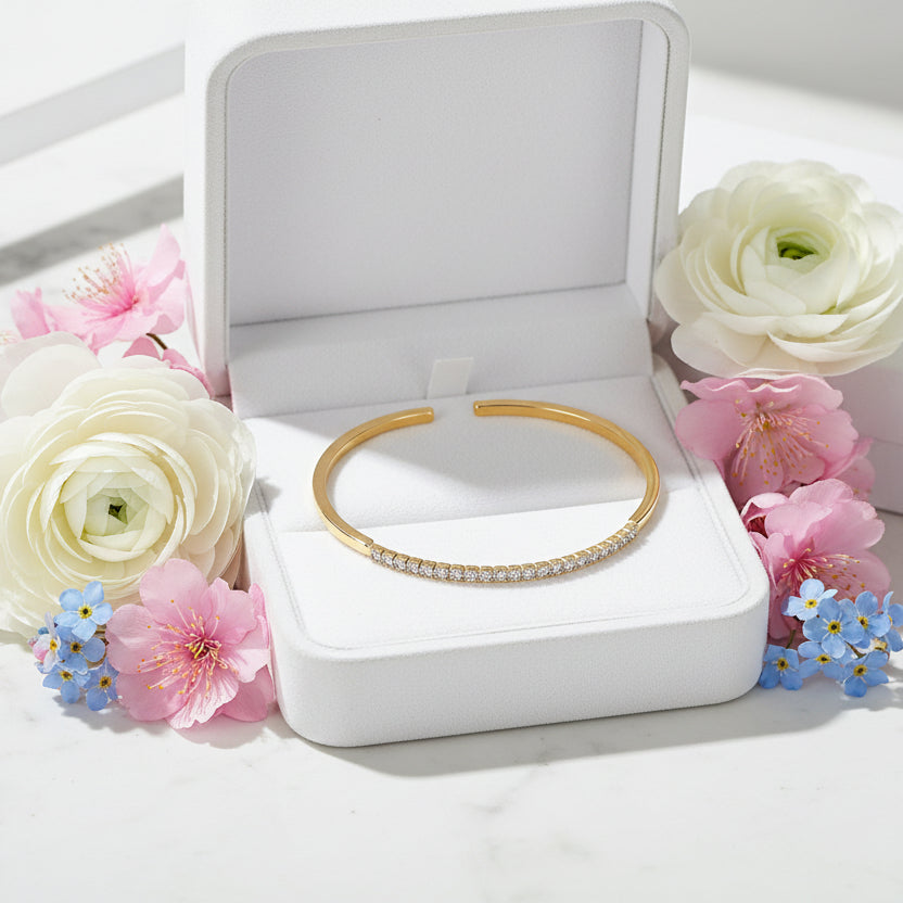 Fairy Tale Three Rings Micro Pave Natural Zircon Gemstone Bracelets set in 18K Gold Plating