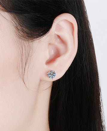 Classic French Three Claw Design 4 Carat Moissanite Diamond Earrings set in 925 Silver (GRA)