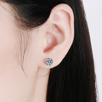 French Three-Claw 4 Carat Moissanite Earrings set in 18K White Gold Plated 925 Silver (GRA) Capella Reya pic 5