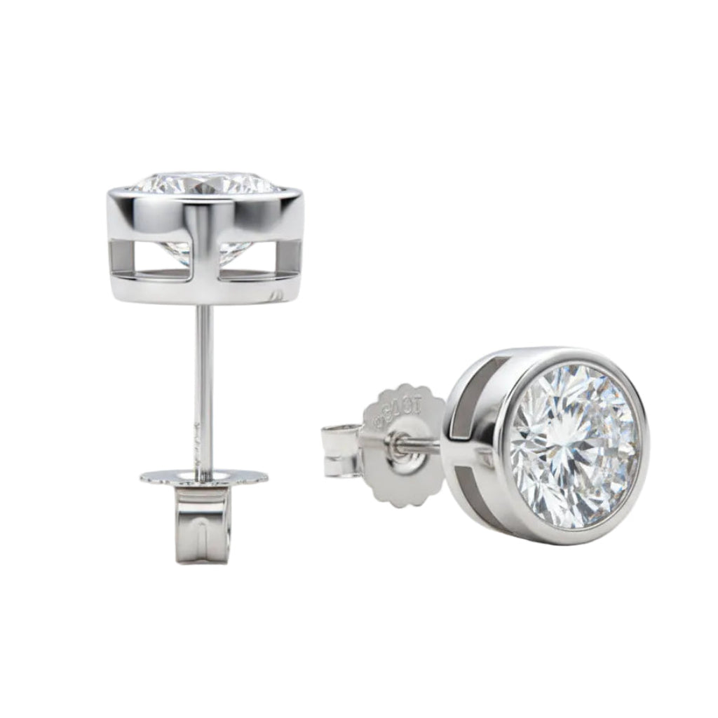 Modern Round 2 Ct Moissanite Diamond Earrings set in 18K White Gold Plated 925 Silver (GRA)