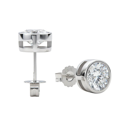 Modern European Round 2 Carat Moissanite Earrings set in 18K White Gold Plated 925 Silver (GRA) Capella Jewellery