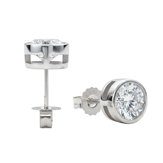 Modern European Round 2 Carat Moissanite Diamond Earrings set in 18K White Gold Plated 925 Silver (GRA)