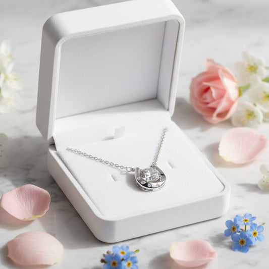 Italian Lucky Horseshoe 1 Carat Moissanite Diamond Pendant set in Platinum Plated 925 Silver (GRA)