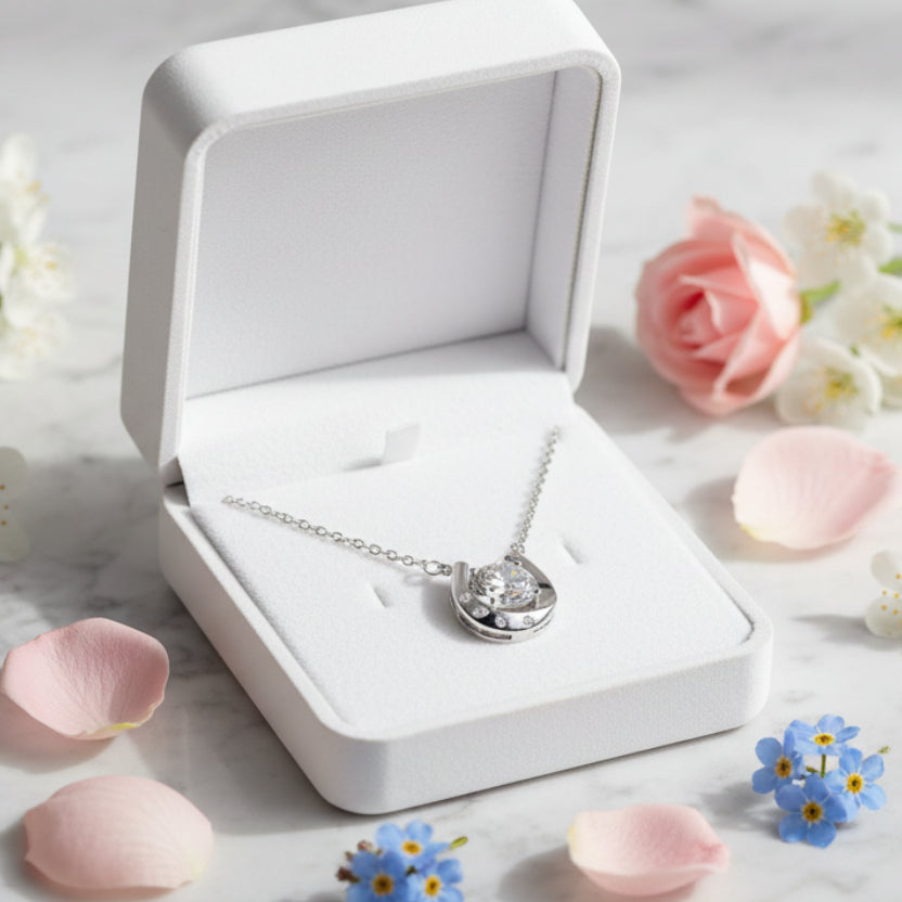 Lucky Horseshoe 1 Carat Moissanite Diamond Pendant set in 925 Sterling Silver Necklace (GRA)