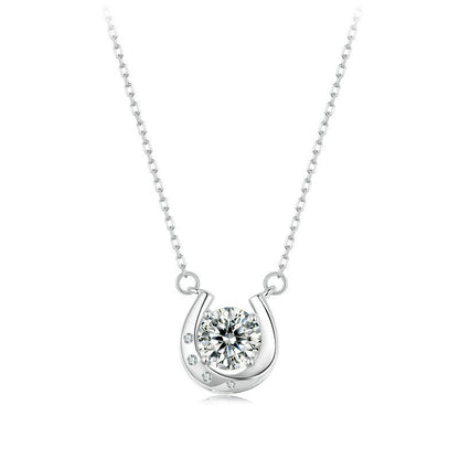 Italian Lucky Horseshoe 1 Carat Moissanite Pendant set in Platinum Plated 925 Silver (GRA) Capella Jewellery