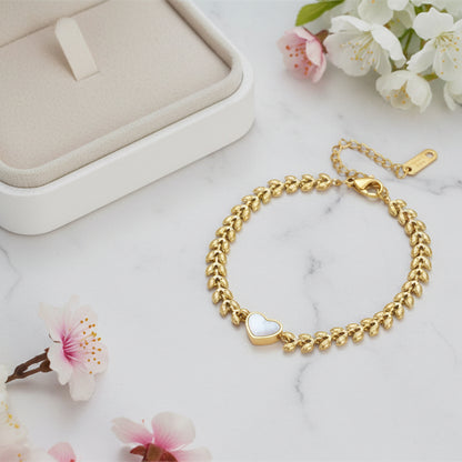 European Design Fashionable Heart-Shaped Shell & Flowers Bracelet set in 18K Gold Plating Capella Jewellery